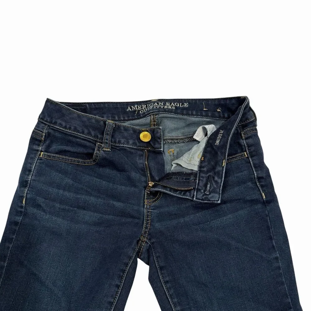 American Eagle Jegging‎ Jeans Shorts Womens Blue Denim Stretch 4 Long Cut Off